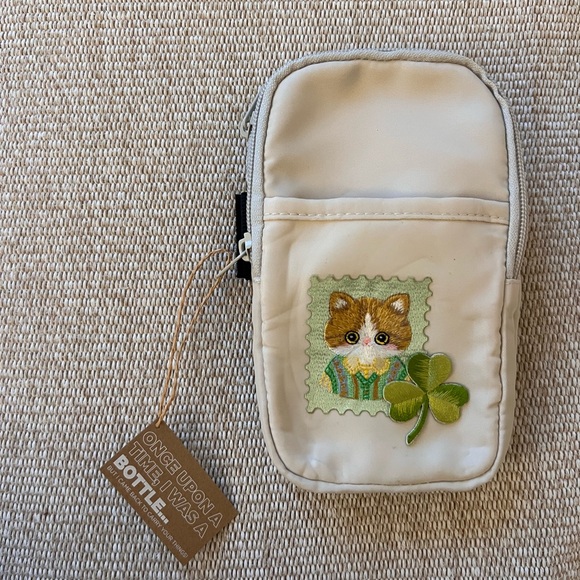 Jellycat Handbags - NWT Bottle Buddy Pouch w Cat & Clover Embroidery / Strap